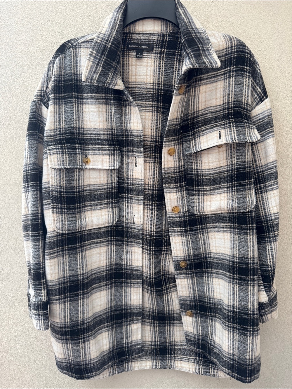 Banana Republic Black and White Plaid Button-Down Shirt Jacket